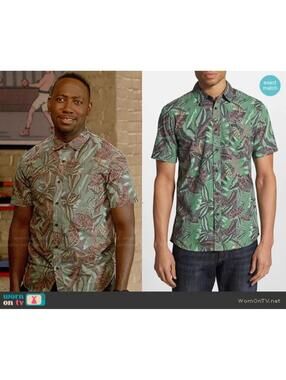 RVCA Small Tropical Shirt Jungle Leaves Print Shirt Winston Bishop 100% Cotton